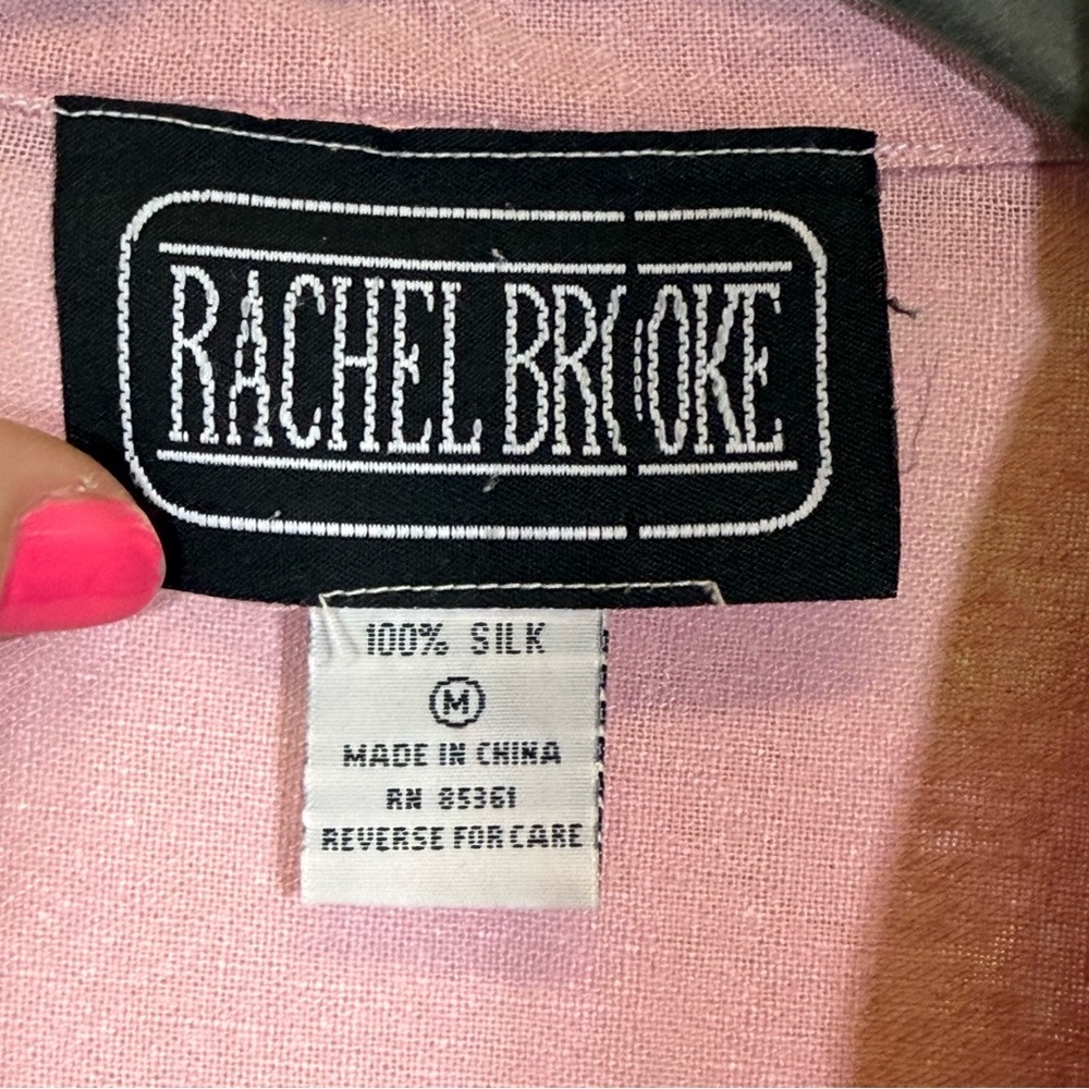 Vintage Rachel Brooke Pink Silk Button-Up Shirt Size Medium - Picture 2 of 6